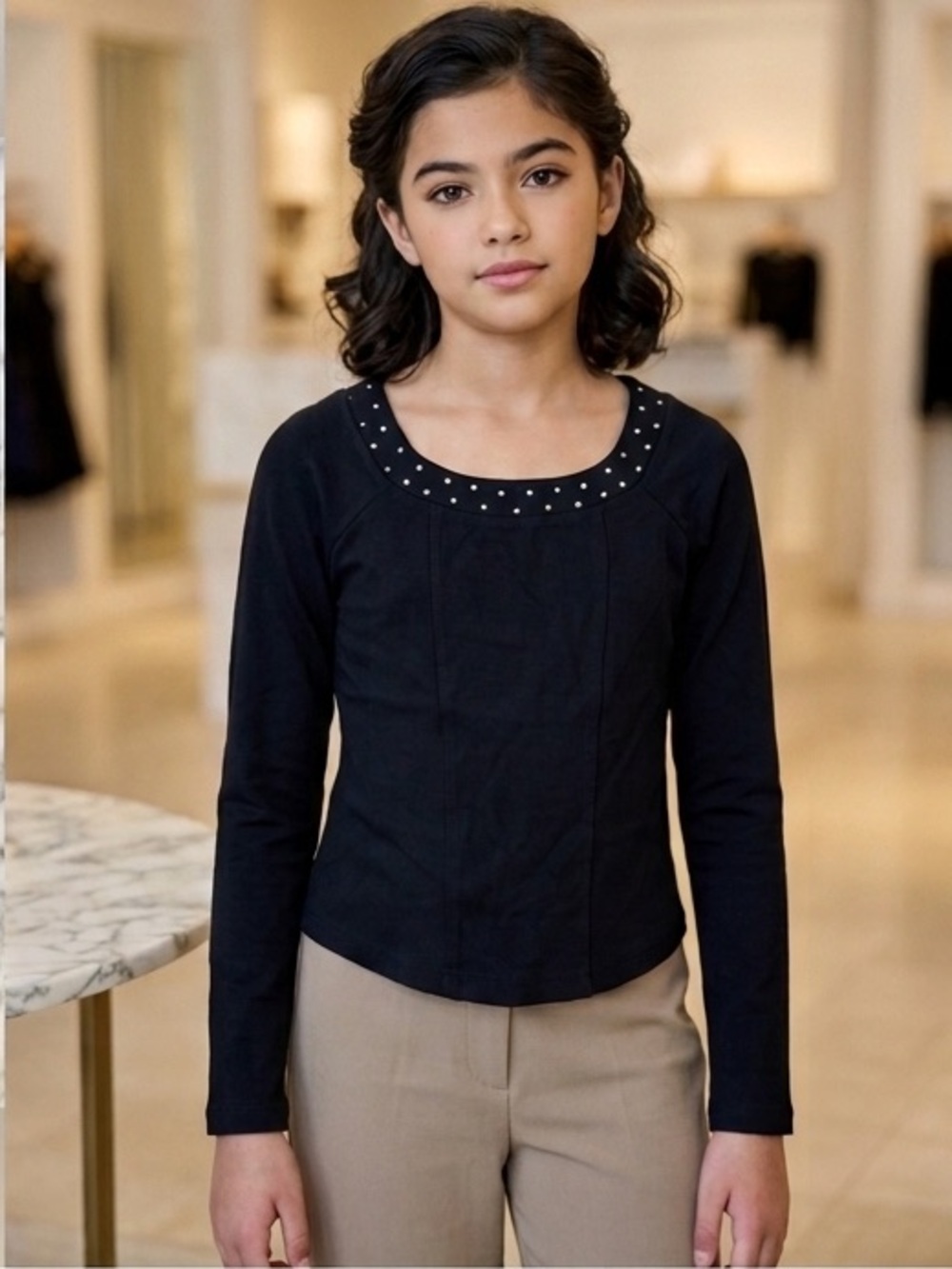 NWOT Truce Girl's Black Rayon Knit Long Sleeve Stud Decor Top Youth Size XL / 16
